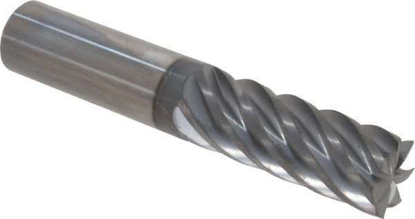 Accupro - 5/8", 1-5/8" LOC, 5/8" Shank Diam, 3-1/2" OAL, 7 Flute, Solid Carbide Square End Mill - Single End, nACRo Finish, Spiral Flute, 37.50° Helix, Centercutting, Right Hand Cut, Right Hand Flute - USA Tool & Supply