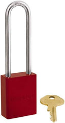 Master Lock - Keyed Different Conductive Lockout Padlock - 3" Shackle Clearance, 1/4" Shackle Diam, 1.8" Body Height x 1-1/2" Body Width, Red, 6 Pins - USA Tool & Supply