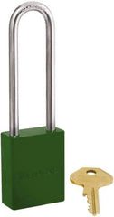 Master Lock - Keyed Different Conductive Lockout Padlock - 3" Shackle Clearance, 1/4" Shackle Diam, 1.8" Body Height x 1-1/2" Body Width, Green, 6 Pins - USA Tool & Supply