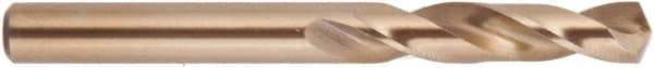 National Twist Drill - 0.332" 135° Spiral Flute Cobalt Screw Machine Drill Bit - Gold Finish Finish, Right Hand Cut, 1-11/16" Flute Length, 3" OAL, Split Point, Straight Shank - USA Tool & Supply