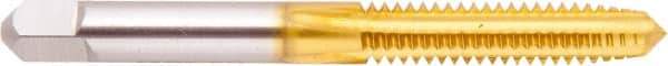 Regal Cutting Tools - 1/2-20 UNF 3B 4 Flute TiN Finish High Speed Steel Straight Flute Standard Hand Tap - Plug, Right Hand Thread, 3-3/8" OAL, 1-21/32" Thread Length, H3 Limit, Oversize - Exact Industrial Supply
