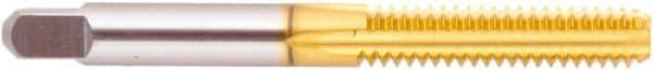 Regal Cutting Tools - M12x1.75 Metric Coarse 6H 4 Flute TiN Finish High Speed Steel Straight Flute Standard Hand Tap - Bottoming, Right Hand Thread, 3-3/8" OAL, 1-21/32" Thread Length, D6 Limit, Oversize - Exact Industrial Supply