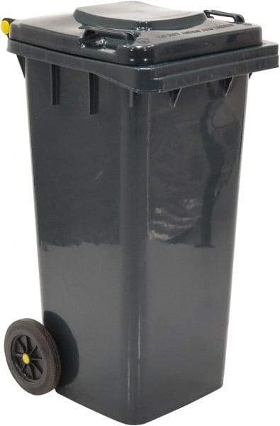 Vestil - 32 Gal Gray Square Trash Can - Polyethylene, None Graphic, 38" High x 21-13/16" Long x 18-3/4" Wide, Lid Included - USA Tool & Supply