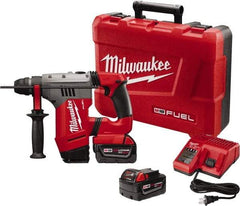 Milwaukee Tool - 18 Volt 1-1/8" SDS Plus Chuck Cordless Rotary Hammer - 0 to 5,000 BPM, 0 to 1,300 RPM, Reversible - USA Tool & Supply