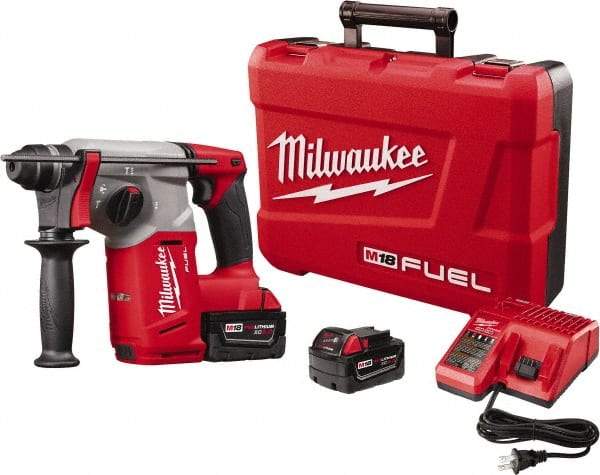 Milwaukee Tool - 18 Volt 1" SDS Plus Chuck Cordless Rotary Hammer - 0 to 4,900 BPM, 0 to 1,400 RPM, Reversible - USA Tool & Supply