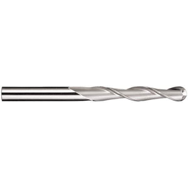 SGS - 1/2" Diam, 3" LOC, 2 Flute Solid Carbide Ball End Mill - AlTiN Finish, Single End, 6" OAL, 1/2" Shank Diam, Spiral Flute - USA Tool & Supply