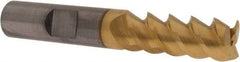 SGS - 3/8", 1" LOC, 3/8" Shank Diam, 2-1/2" OAL, 3 Flute, Solid Carbide Square End Mill - Single End, TiN Finish, Spiral Flute, 30° Helix, Centercutting, Right Hand Cut, Right Hand Flute, Series 5 - USA Tool & Supply