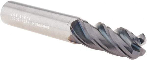 SGS - 1/2", 4 Flute, Single End, Solid Carbide, 1/8" Corner Radius End Mill - 3-1/4" OAL, Right Hand Flute, 1-1/4" LOC, Right Hand Cut - USA Tool & Supply