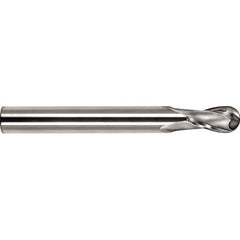SGS - 10mm Diam, 25mm LOC, 2 Flute Solid Carbide Ball End Mill - TiCN Finish, Single End, 100mm OAL, 10mm Shank Diam, Spiral Flute - USA Tool & Supply