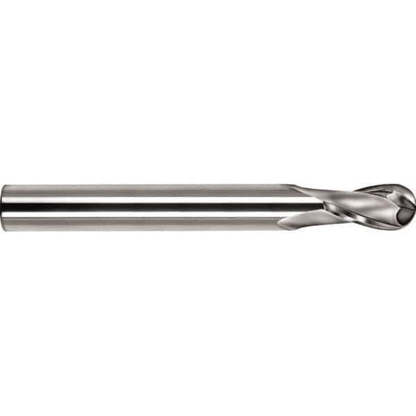 SGS - 18mm Diam, 40mm LOC, 2 Flute Solid Carbide Ball End Mill - TiCN Finish, Single End, 130mm OAL, 20mm Shank Diam, Spiral Flute - USA Tool & Supply