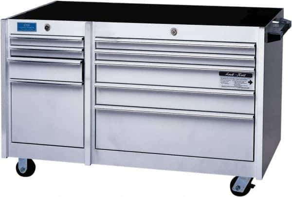CDI - 9 Drawer Steel/Aluminum/Stainless Steel Tool Roller Cabinet - 45" Wide x 33" High x 24" Deep, Ball Bearing Drawer Slides - USA Tool & Supply