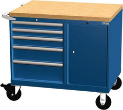 LISTA - 5 Drawer 165 Lb Capacity Steel Tool Roller Cabinet - 39" Wide x 37-1/4" High x 28-1/2" Deep, Roller Bearing Drawer Slides, Light Gray - USA Tool & Supply
