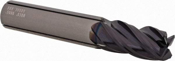 SGS - 1/2", 4 Flute, Single End, Solid Carbide, 0.03" Corner Radius End Mill - 3" OAL, Right Hand Flute, 1" LOC, Right Hand Cut - USA Tool & Supply