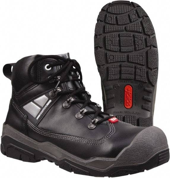 Tegera - Men's Size 11 Medium Width Steel Work Boot - Black, Leather Upper, Rubber Outsole, 6" High, Pull-On - USA Tool & Supply