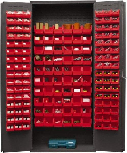 Durham - 156 Bin Storage Cabinet - Steel, 36" Wide x 18" Deep x 84" High, Red - USA Tool & Supply