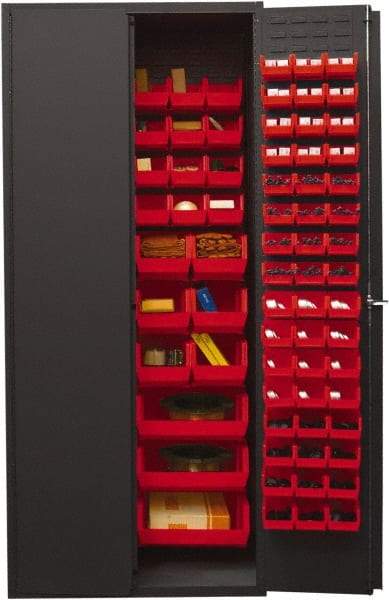 Durham - 138 Bin Storage Cabinet - Steel, 36" Wide x 24" Deep x 84" High, Red - USA Tool & Supply