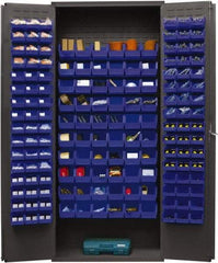 Durham - 156 Bin Storage Cabinet - Steel, 36" Wide x 18" Deep x 84" High, Blue - USA Tool & Supply