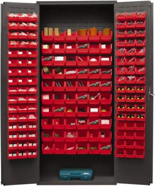 Durham - 156 Bin Storage Cabinet - Steel, 36" Wide x 18" Deep x 84" High, Red - USA Tool & Supply