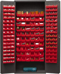 Durham - 156 Bin Storage Cabinet - Steel, 36" Wide x 18" Deep x 84" High, Red - USA Tool & Supply