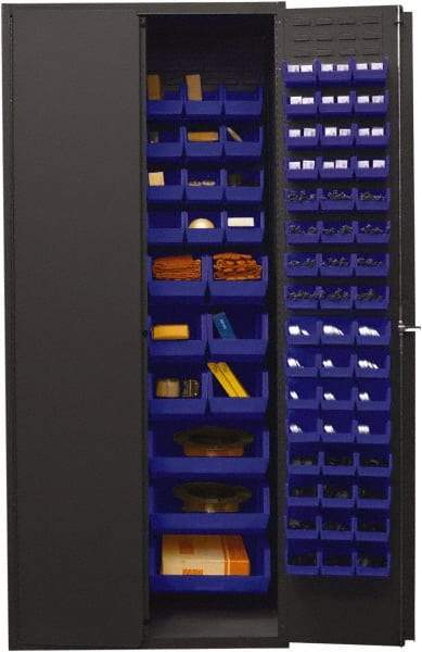 Durham - 138 Bin Storage Cabinet - Steel, 36" Wide x 24" Deep x 84" High, Blue - USA Tool & Supply