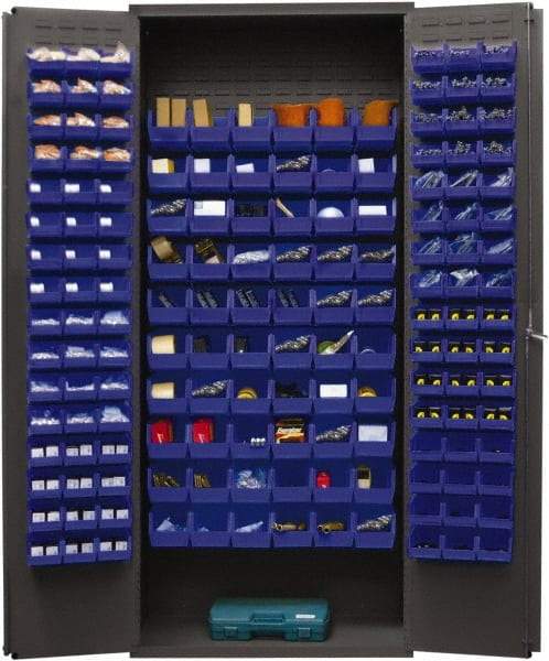 Durham - 156 Bin Storage Cabinet - Steel, 36" Wide x 18" Deep x 84" High, Blue - USA Tool & Supply