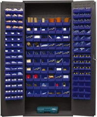 Durham - 156 Bin Storage Cabinet - Steel, 36" Wide x 18" Deep x 84" High, Blue - USA Tool & Supply