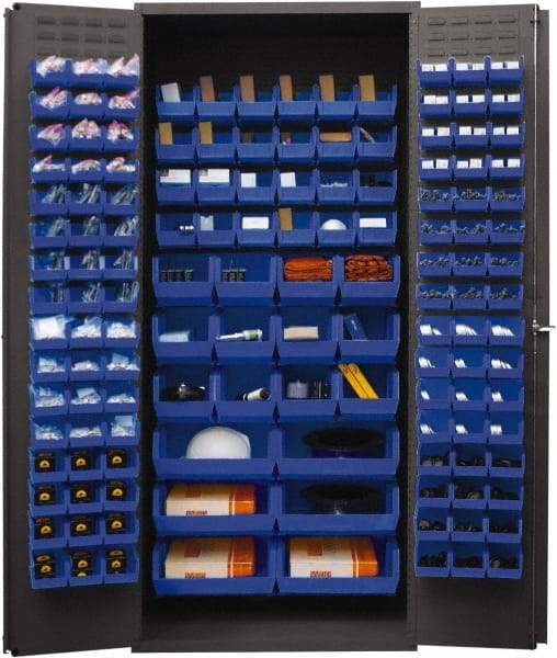 Durham - 138 Bin Storage Cabinet - Steel, 36" Wide x 24" Deep x 84" High, Blue - USA Tool & Supply