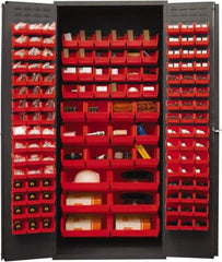 Durham - 138 Bin Storage Cabinet - Steel, 36" Wide x 24" Deep x 84" High, Red - USA Tool & Supply