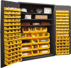 Durham - 3 Shelf 138 Bin Storage Cabinet - Steel, 48" Wide x 24" Deep x 72" High, Yellow - USA Tool & Supply