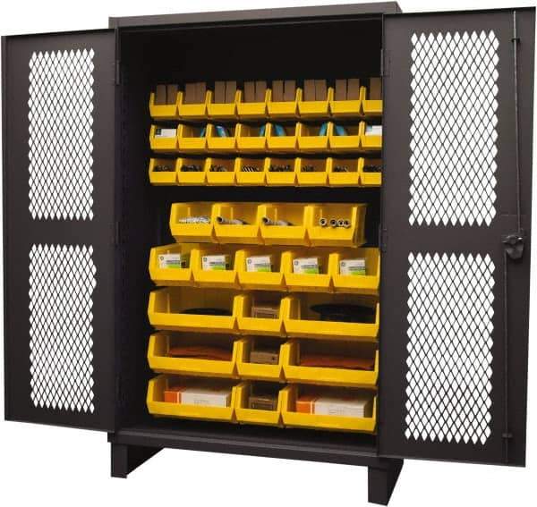 Durham - 42 Bin Storage Cabinet - Steel, 48" Wide x 24" Deep x 78" High, Yellow - USA Tool & Supply