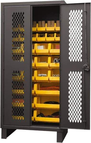 Durham - 30 Bin Storage Cabinet - Steel, 36" Wide x 24" Deep x 78" High, Yellow - USA Tool & Supply
