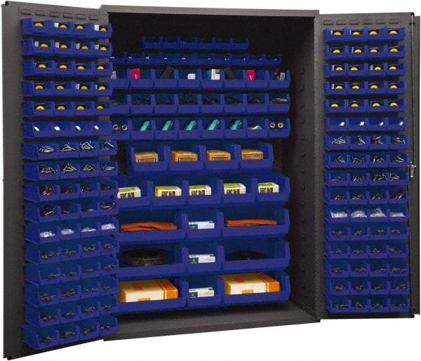 Durham - 186 Bin Storage Cabinet - Steel, 48" Wide x 24" Deep x 72" High, Blue - USA Tool & Supply