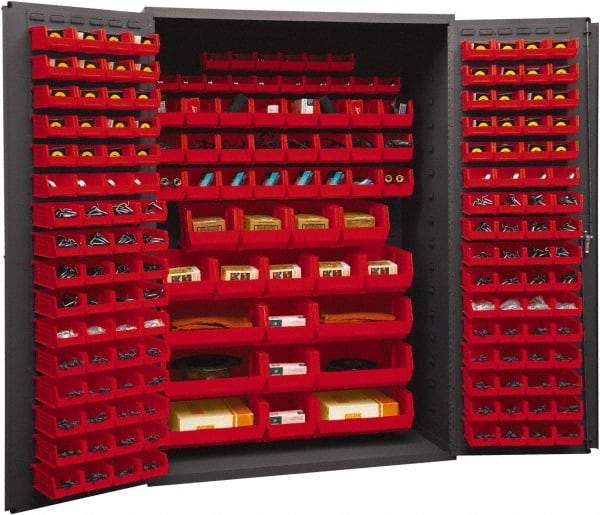 Durham - 186 Bin Storage Cabinet - Steel, 48" Wide x 24" Deep x 72" High, Red - USA Tool & Supply