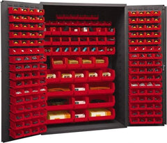 Durham - 186 Bin Storage Cabinet - Steel, 48" Wide x 24" Deep x 72" High, Red - USA Tool & Supply