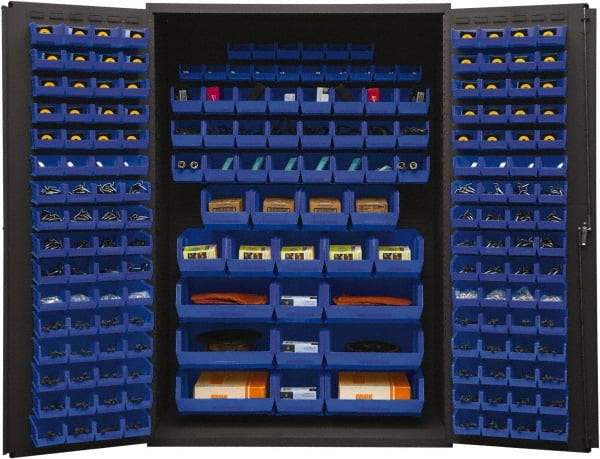 Durham - 186 Bin Storage Cabinet - Steel, 48" Wide x 24" Deep x 72" High, Blue - USA Tool & Supply