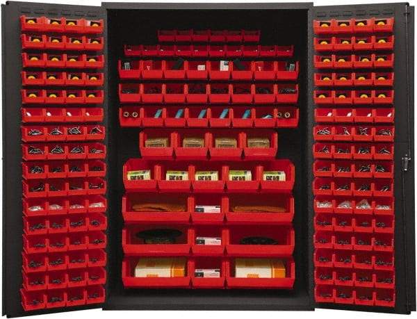 Durham - 186 Bin Storage Cabinet - Steel, 48" Wide x 24" Deep x 72" High, Red - USA Tool & Supply