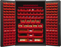 Durham - 186 Bin Storage Cabinet - Steel, 48" Wide x 24" Deep x 72" High, Red - USA Tool & Supply