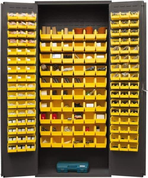 Durham - 156 Bin Storage Cabinet - Steel, 36" Wide x 18" Deep x 84" High, Yellow - USA Tool & Supply