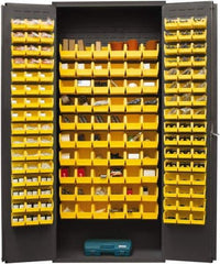 Durham - 156 Bin Storage Cabinet - Steel, 36" Wide x 18" Deep x 84" High, Yellow - USA Tool & Supply