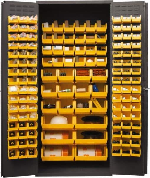 Durham - 138 Bin Storage Cabinet - Steel, 36" Wide x 24" Deep x 84" High, Yellow - USA Tool & Supply