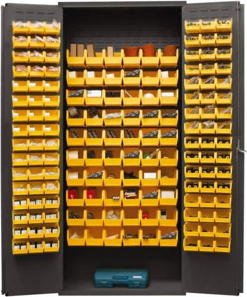 Durham - 156 Bin Storage Cabinet - Steel, 36" Wide x 18" Deep x 84" High, Yellow - USA Tool & Supply