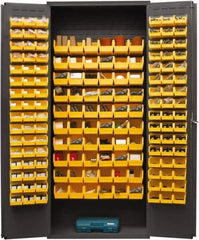 Durham - 156 Bin Storage Cabinet - Steel, 36" Wide x 18" Deep x 84" High, Yellow - USA Tool & Supply