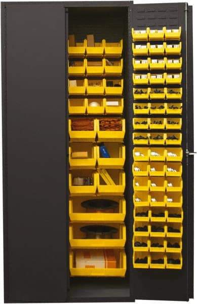 Durham - 138 Bin Storage Cabinet - Steel, 36" Wide x 24" Deep x 84" High, Yellow - USA Tool & Supply