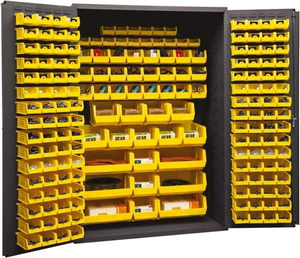 Durham - 186 Bin Storage Cabinet - Steel, 48" Wide x 24" Deep x 72" High, Yellow - USA Tool & Supply