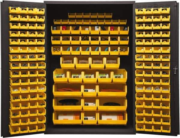 Durham - 186 Bin Storage Cabinet - Steel, 48" Wide x 24" Deep x 72" High, Yellow - USA Tool & Supply