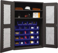 Durham - 2 Shelf 24 Bin Storage Cabinet - Steel, 48" Wide x 18" Deep x 72" High, Blue - USA Tool & Supply