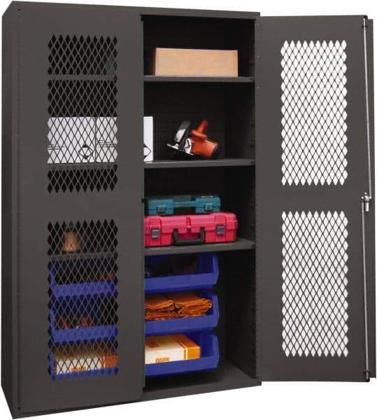 Durham - 3 Shelf 6 Bin Storage Cabinet - Steel, 48" Wide x 24" Deep x 72" High, Blue - USA Tool & Supply