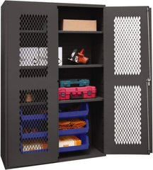 Durham - 3 Shelf 6 Bin Storage Cabinet - Steel, 48" Wide x 24" Deep x 72" High, Blue - USA Tool & Supply
