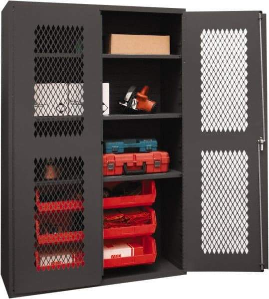 Durham - 3 Shelf 6 Bin Storage Cabinet - Steel, 48" Wide x 24" Deep x 72" High, Red - USA Tool & Supply