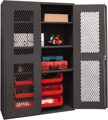 Durham - 3 Shelf 6 Bin Storage Cabinet - Steel, 48" Wide x 24" Deep x 72" High, Red - USA Tool & Supply